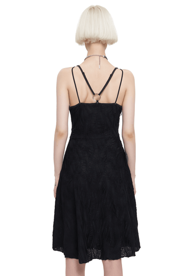 Sexy Gothic Cross Strap Black Dress with Slit Hem for Women